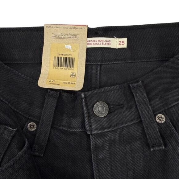 NWT LEVI'S High Waisted Mom Black Destructed Jeans Size 25 - Picture 5 of 10